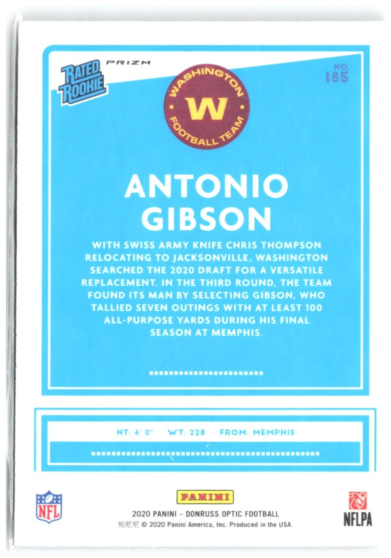 Antonio Gibson Donruss Optic - Holo 185 2020 Washington Football Team