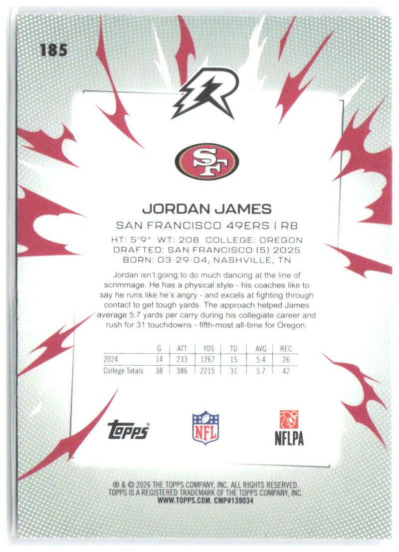 Jordan James Topps Resurgence 185 2025 San Francisco 49ers RC