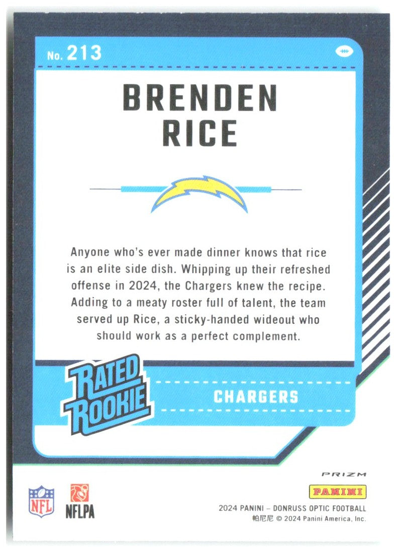 Brenden Rice Donruss Optic - Green Hyper 213 2024 Los Angeles Chargers