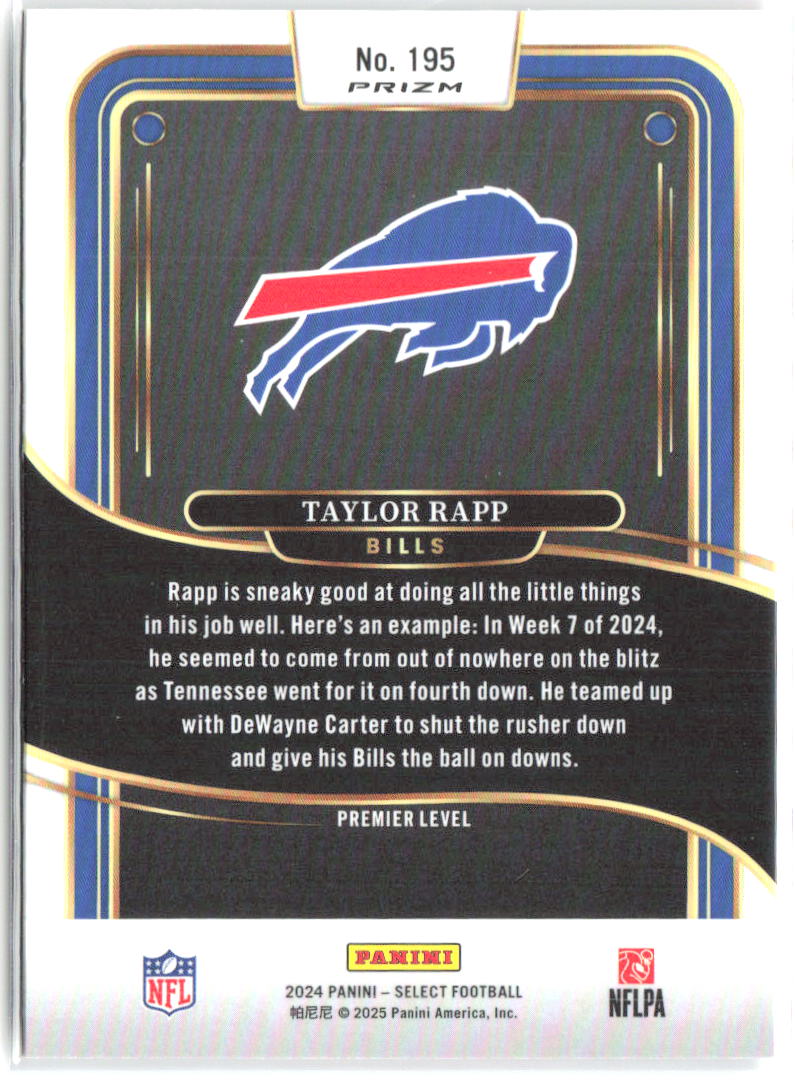 Taylor Rapp Panini Select - Black & Red Prizm Shock 195 2024 Buffalo Bills