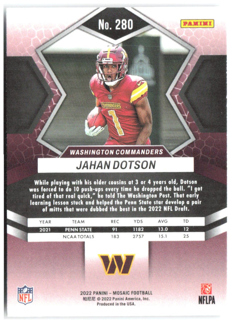 Jahan Dotson Panini Mosaic 280 2022 Washington Commanders