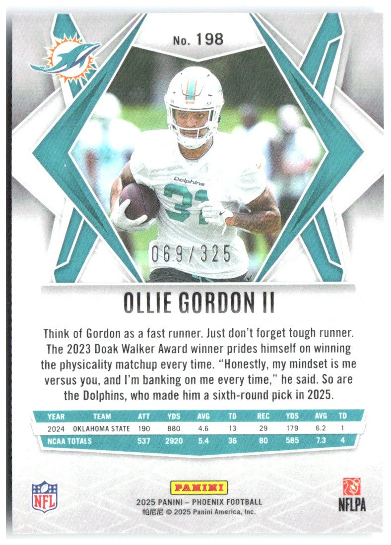Ollie Gordon II Phoenix - Light Blue Lava Prizm 198 2025 Miami Dolphins /325