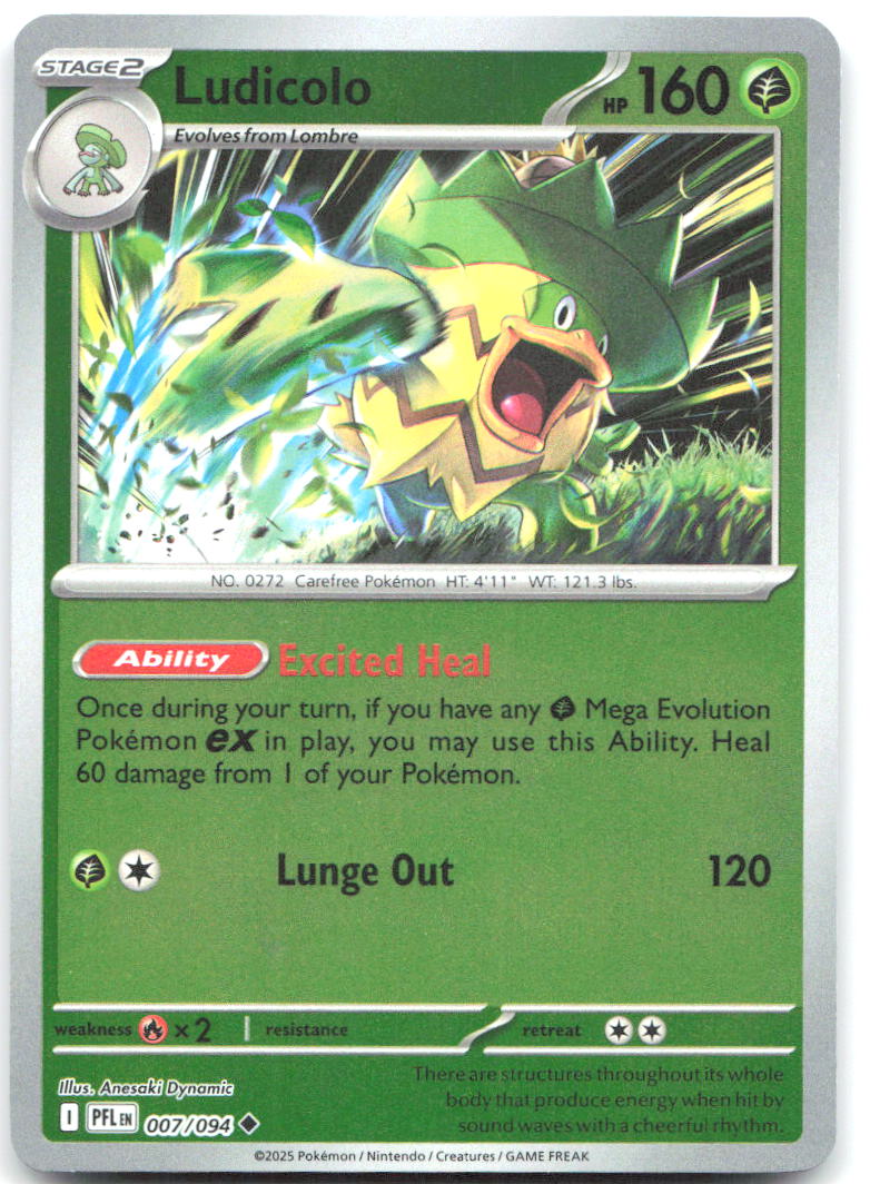 Ludicolo Reverse Holo Uncommon ME02 Phantasmal Flames 007/094 NM Anesaki Dynamic