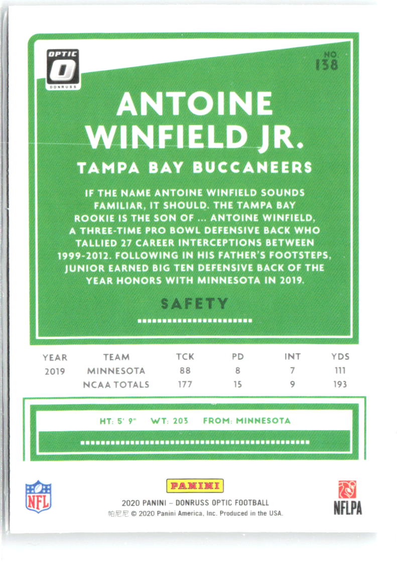 Antoine Winfield Jr. Donruss Optic 138 2020 Tampa Bay Buccaneers RC