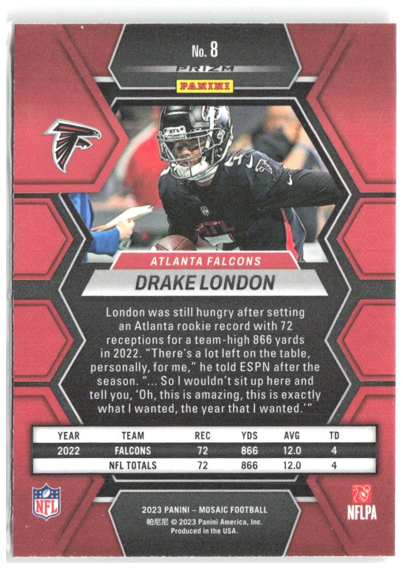 Drake London Panini Mosaic - Reactive Yellow Mosaic 8 2023 Atlanta Falcons