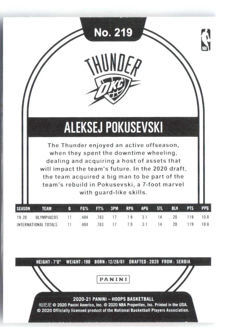 Aleksej Pokusevski Hoops 219 2020-21 Oklahoma City Thunder RC