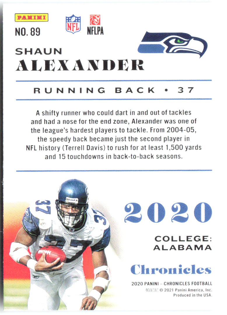 Shaun Alexander Panini Chronicles - Pink 89 2020 Seattle Seahawks