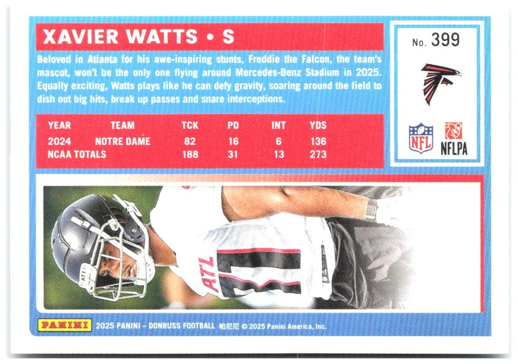Xavier Watts Donruss - Press Proofs Green 399 2025 Atlanta Falcons