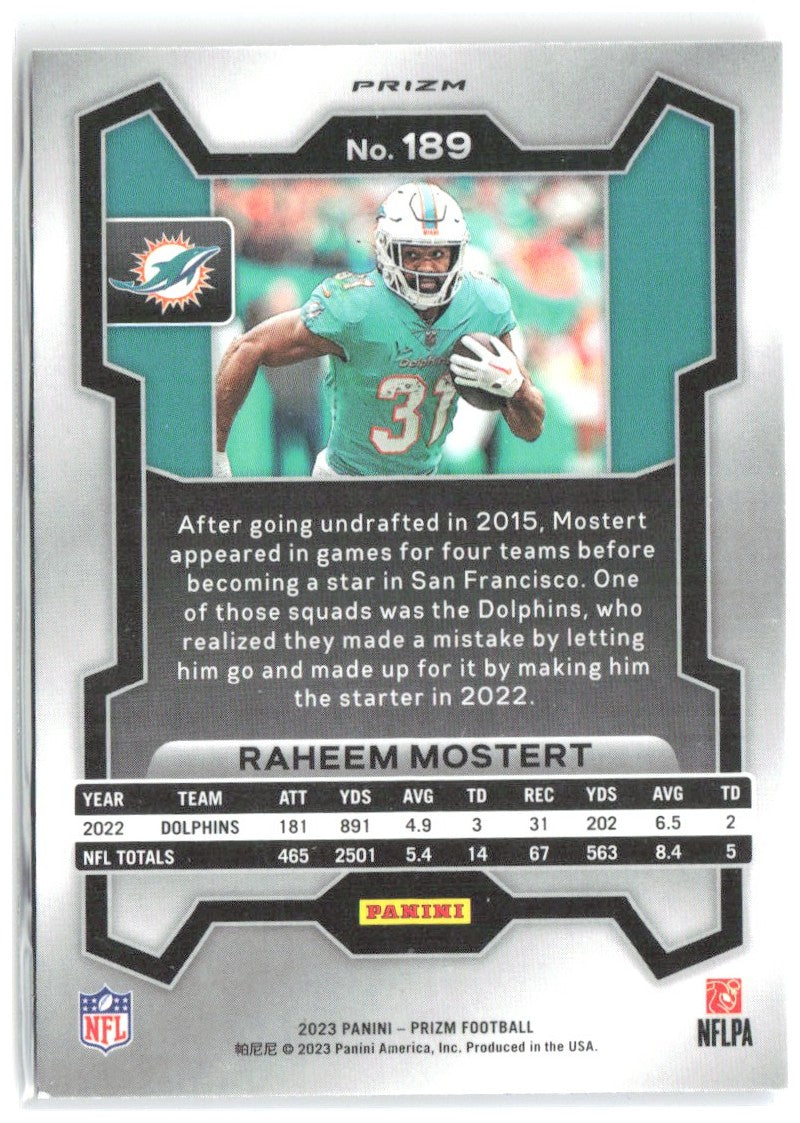 Raheem Mostert Panini Prizm - Red White and Blue 189 2023 Miami Dolphins