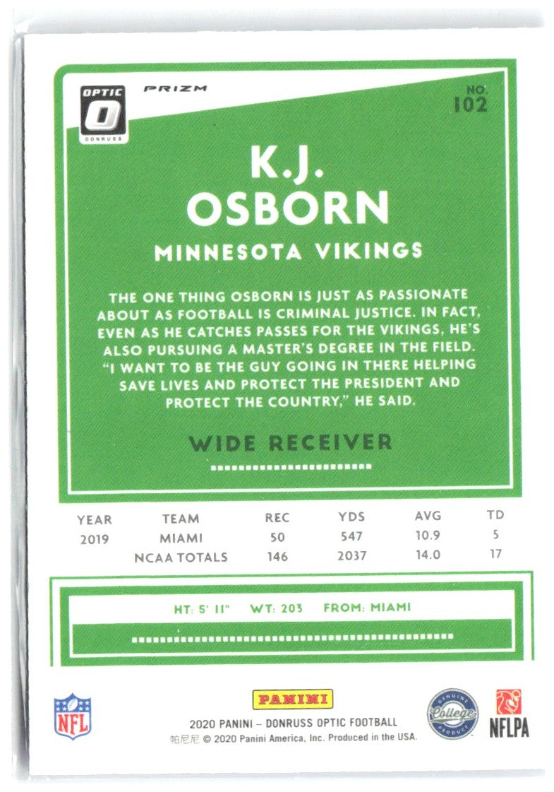 K.J. Osborn Donruss Optic - Blue Scope 102 2020 Minnesota Vikings