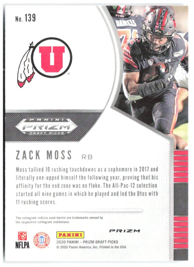 Zack Moss Panini Prizm Draft Picks - Prizms Silver 139 2020 Utah Utes