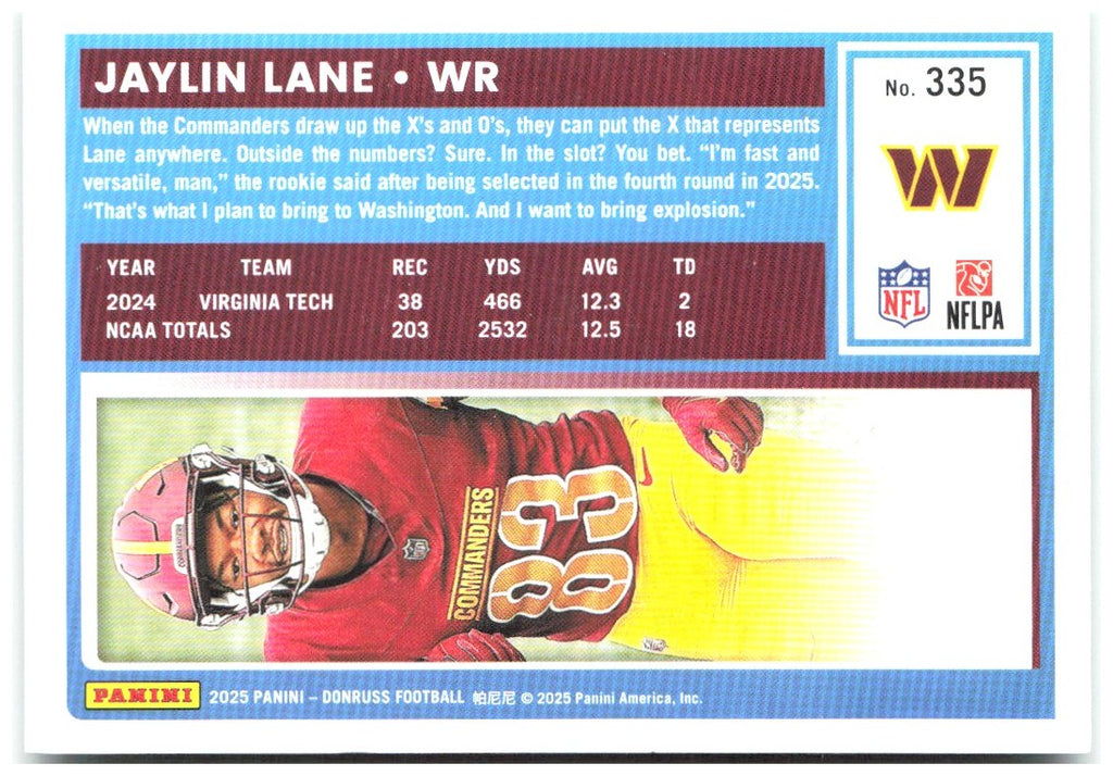 Jaylin Lane Donruss - Press Proofs Green 335 2025 Washington Commanders