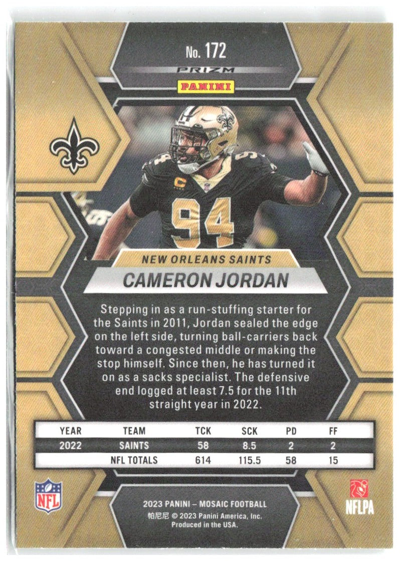 Cameron Jordan Panini Mosaic - Green Mosaic 172 2023 New Orleans Saints