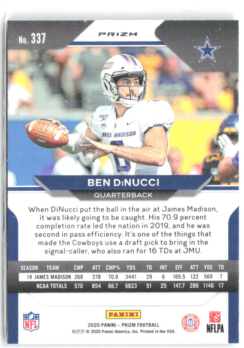 Ben DiNucci Panini Prizm - Prizm Red White and Blue 337 2020 Dallas Cowboys