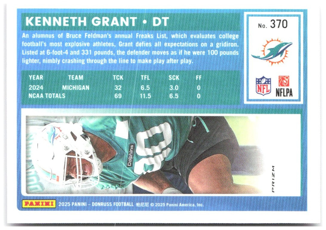 Kenneth Grant Donruss - Optic Rated Rookies Preview Pink 370 2025 Miami Dolphins
