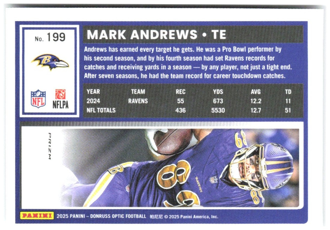 Mark Andrews Donruss Optic - Holo 199 2025 Baltimore Ravens