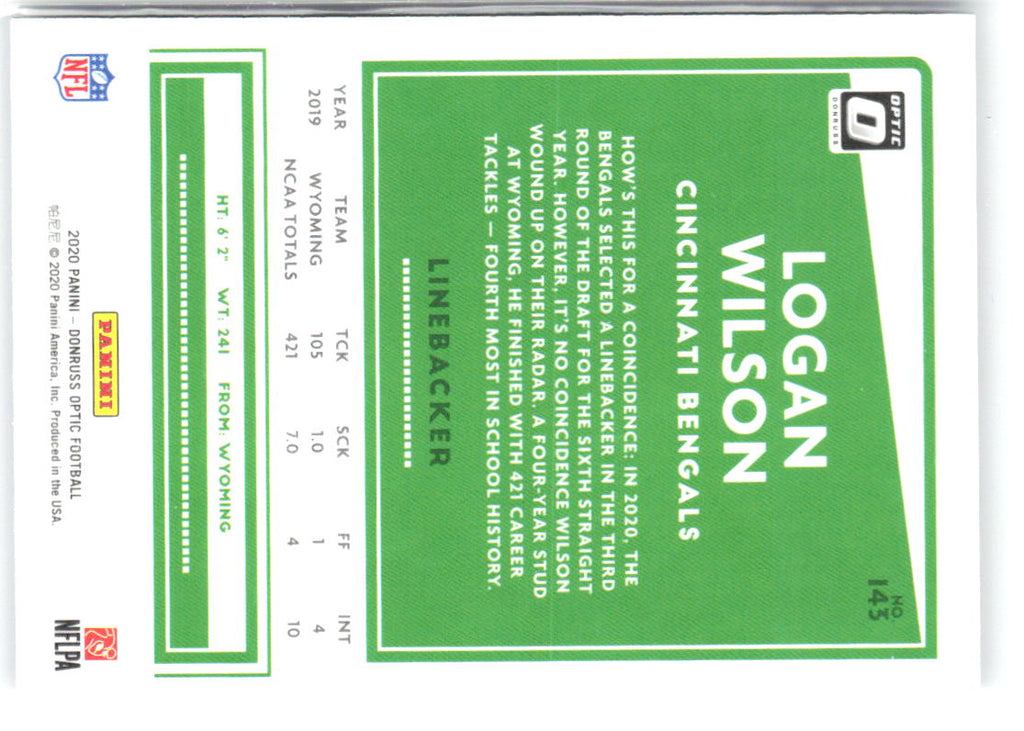 Logan Wilson Donruss Optic 143 2020 Cincinnati Bengals RC