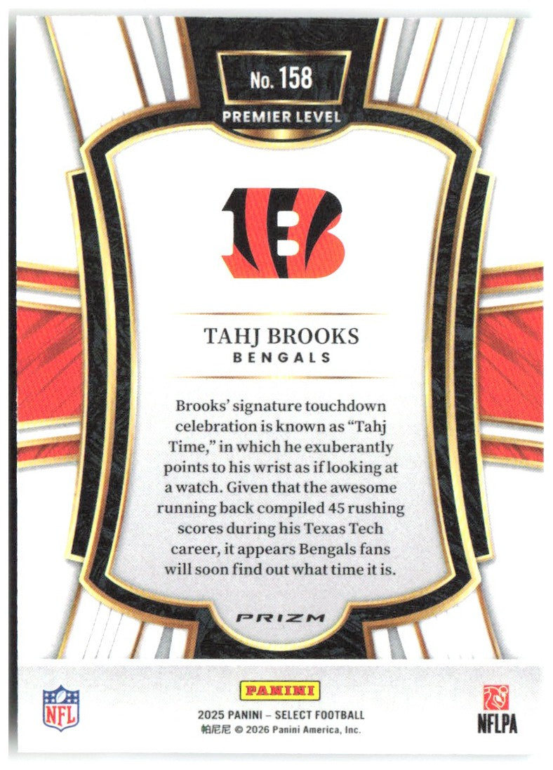 Tahj Brooks Select - Green and Yellow Prizm Shock 158 2025 Cincinnati Bengals