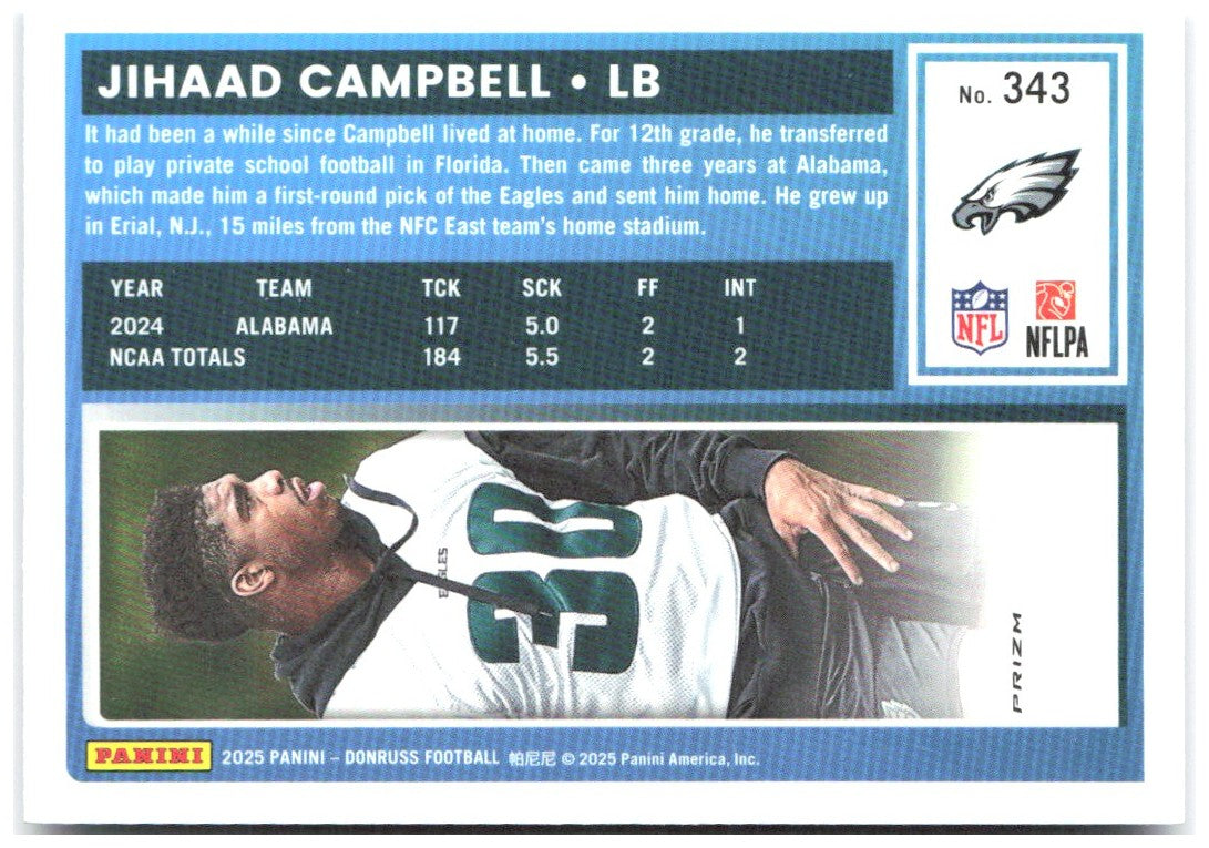 Jihaad Campbell Donruss - Optic Rated Rookies Preview Blue Scope 343 2025 Eagles