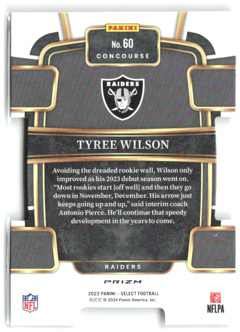 Tyree Wilson Panini Select - Silver Prizms Die Cuts 60 2023 Las Vegas Raiders