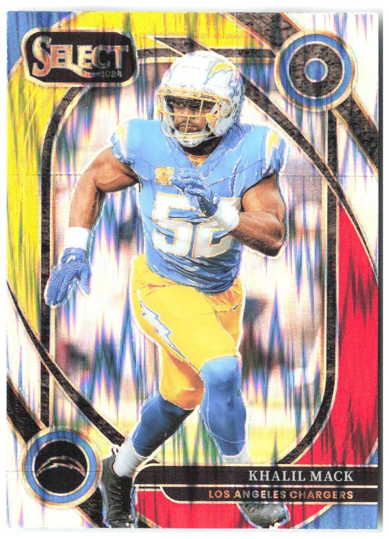 Khalil Mack Panini Select Red & Yellow Prizm Shock 277 2024 Los Angeles Chargers