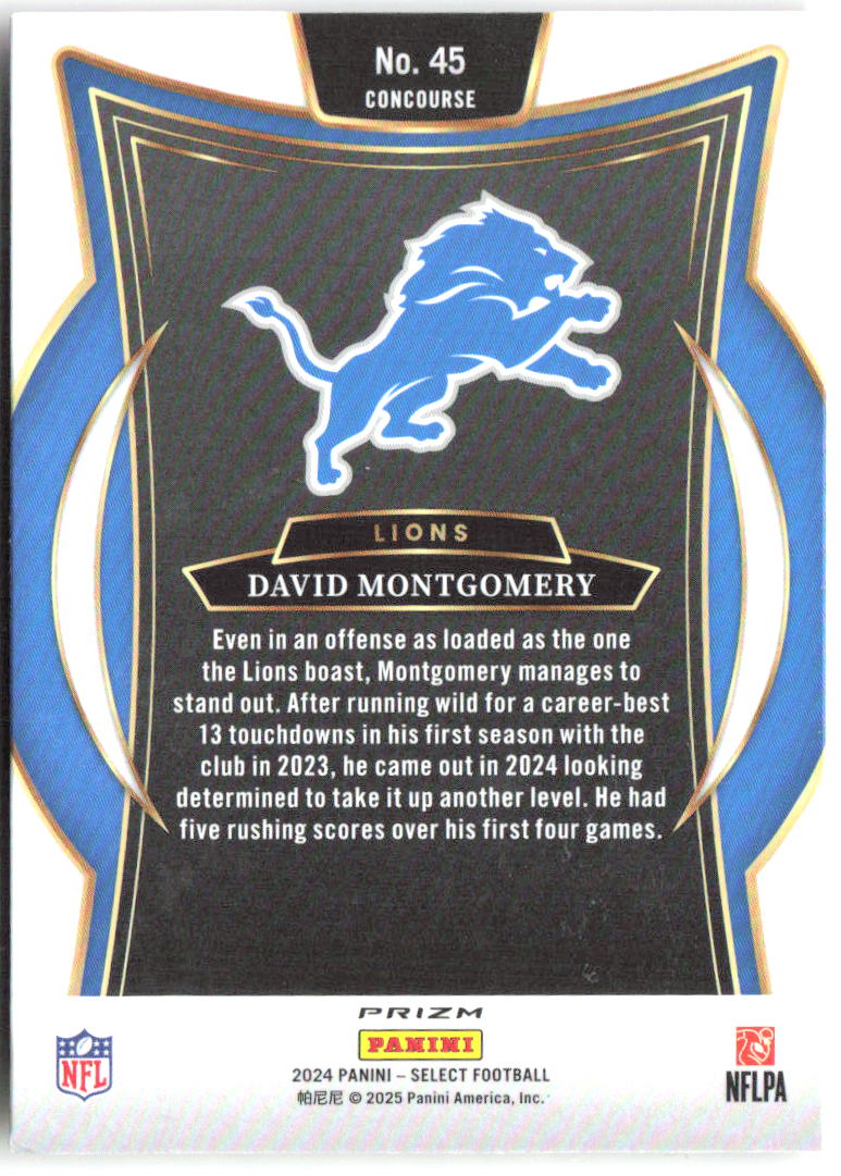 David Montgomery Panini Select - Red & Yellow Prizm Shock 45 2024 Detroit Lions