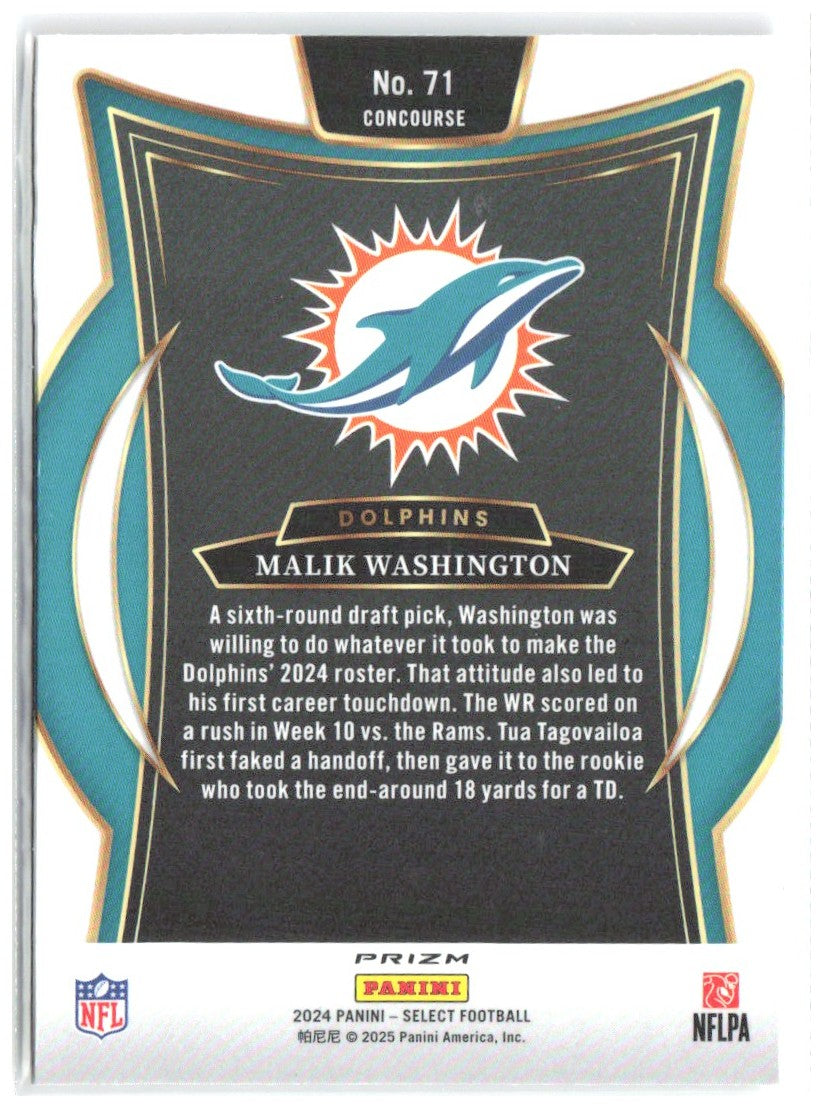 Malik Washington Panini Select - Red & Yellow Prizm Shock 71 2024 Miami Dolphins