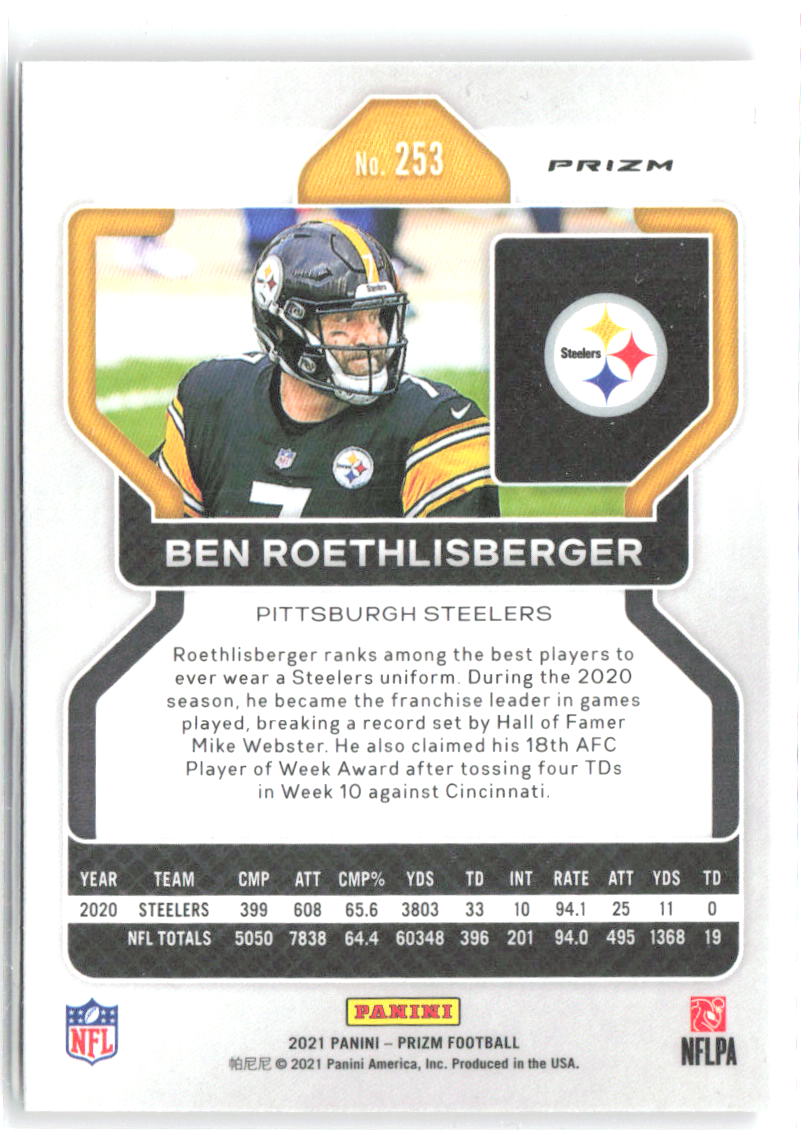 Ben Roethlisberger Panini Prizm - Red Ice 253 2021 Pittsburgh Steelers