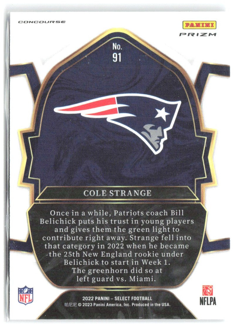Cole Strange Panini Select - Silver Prizm 91 2022 New England Patriots