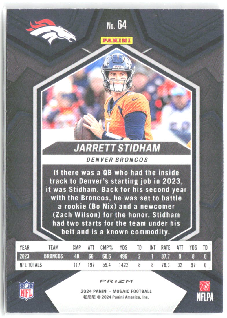 Jarrett Stidham Panini Mosaic - Mosaic 64 2024 Denver Broncos
