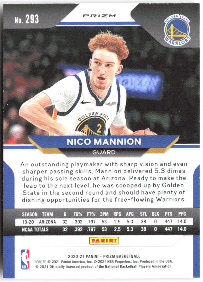 Nico Mannion Panini Prizm - Orange Ice Prizms 293 2020-21 Golden State Warriors