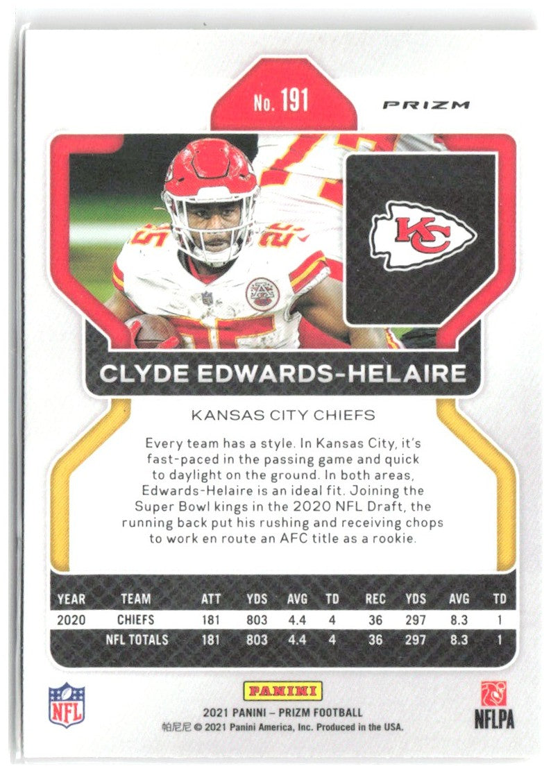 Clyde Edwards-Helaire Panini Prizm - Lazer 191 2021 Kansas City Chiefs