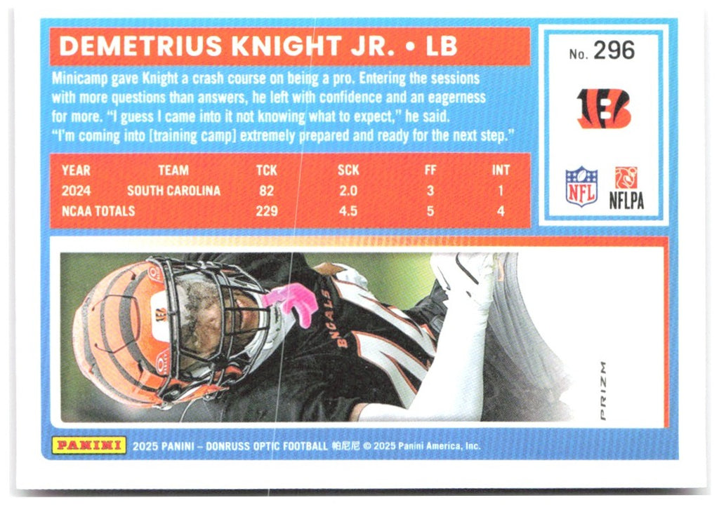 Demetrius Knight Jr. Donruss Optic - Pink 296 2025 Cincinnati Bengals