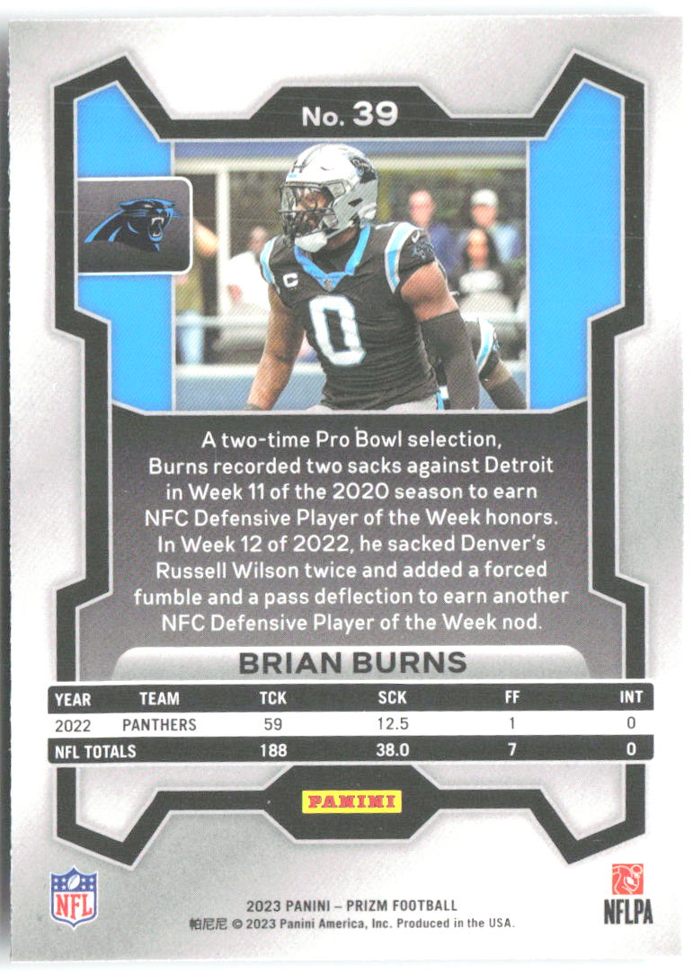 Brian Burns Panini Prizm 39 2023 Carolina Panthers