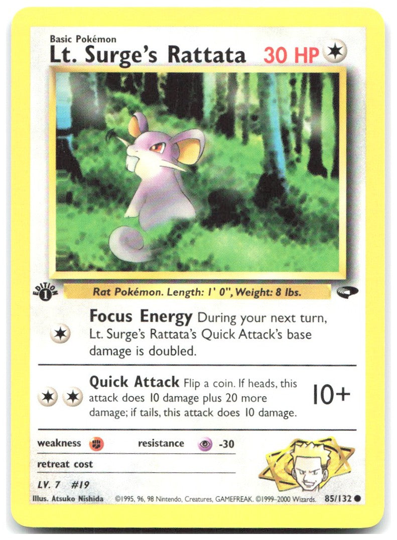 Lt. Surge's Rattata 1st Edition Common Gym Challenge 085/132 NM Atsuko Nishida