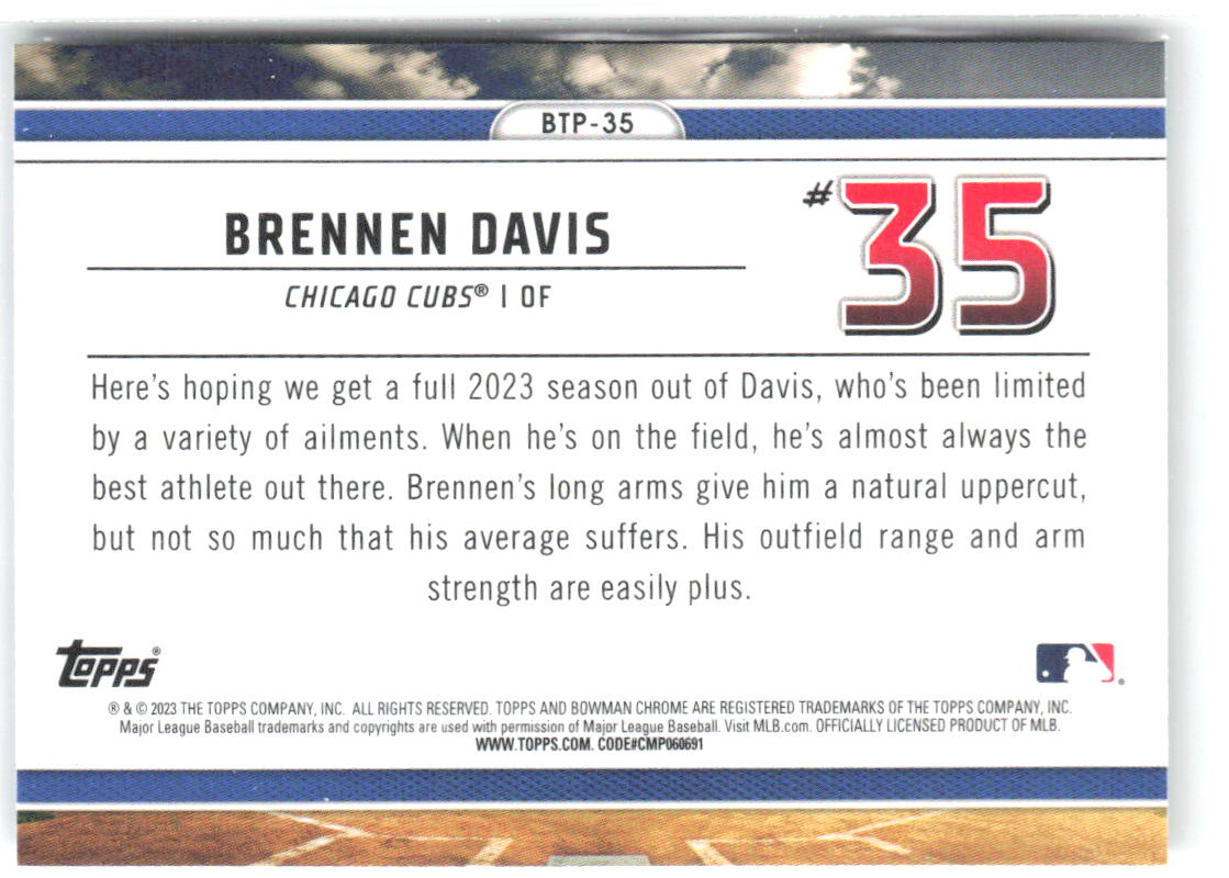 Brennen Davis Bowman Scouts Top 100 Atomic Refractors BTP-35 2023 Chicago Cubs /150