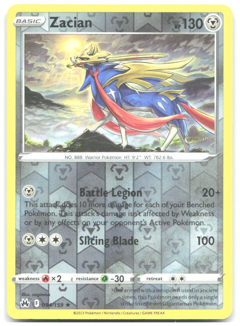 Zacian Reverse Holo Holo Rare SWSH Crown Zenith 094/159 NM nagimiso