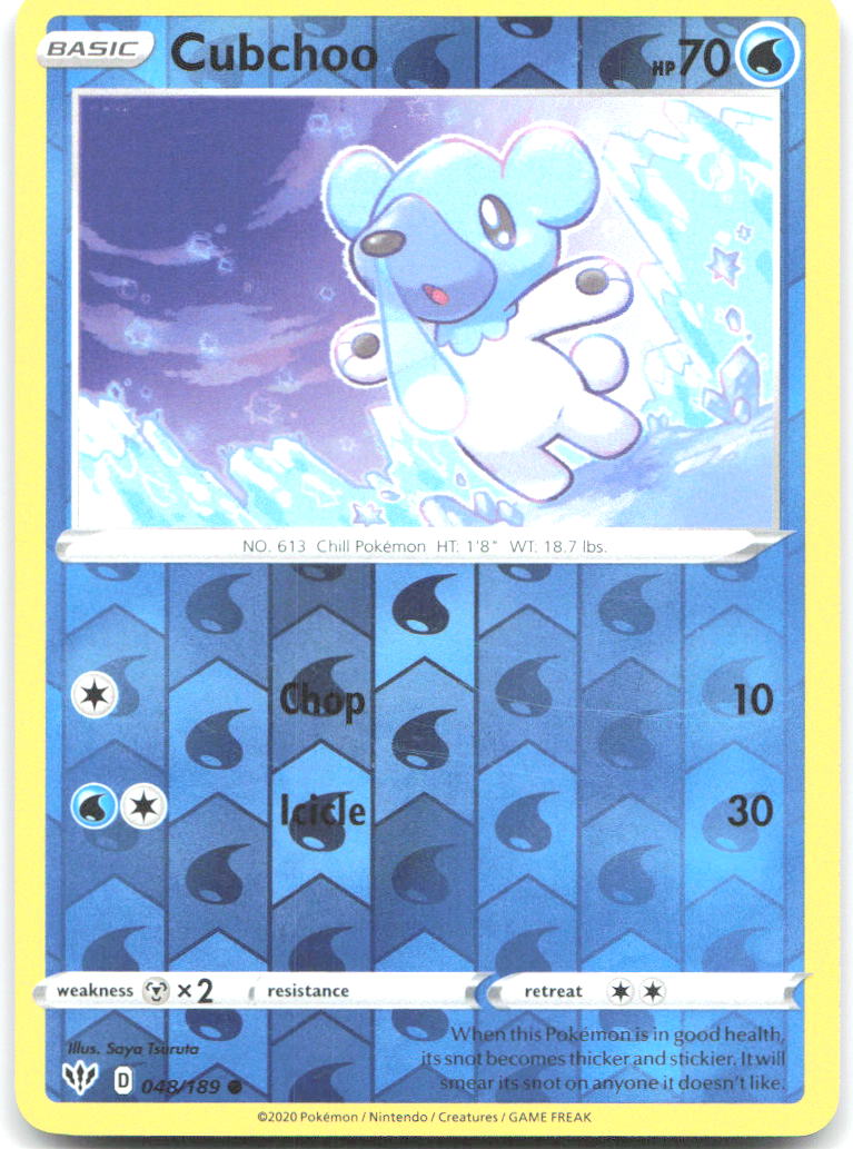Cubchoo Reverse Holo Common SWSH03 Darkness Ablaze 048/189 NM Saya Tsuruta