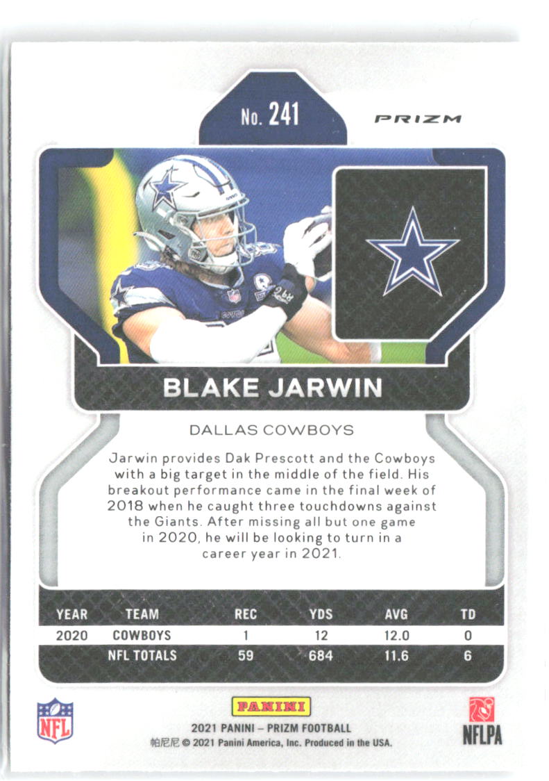 Blake Jarwin Panini Prizm - Silver 241 2021 Dallas Cowboys