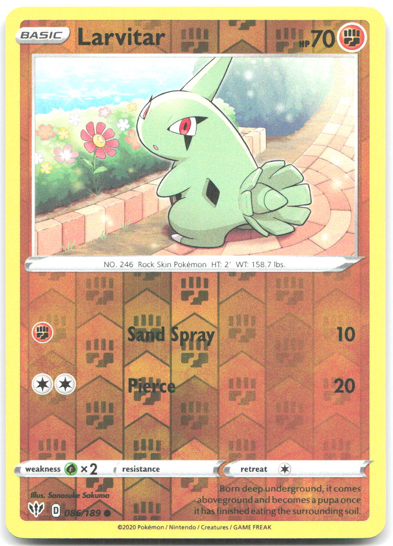 Larvitar Reverse Holo Common SWSH03 Darkness Ablaze 086/189 NM Sanosuke Sakuma