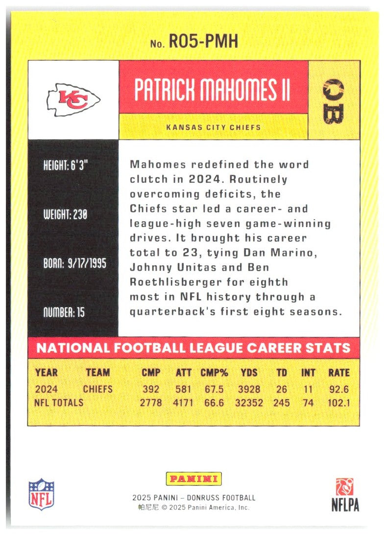 Patrick Mahomes II Donruss - Retro 2005 R05-PMH 2025 Kansas City Chiefs