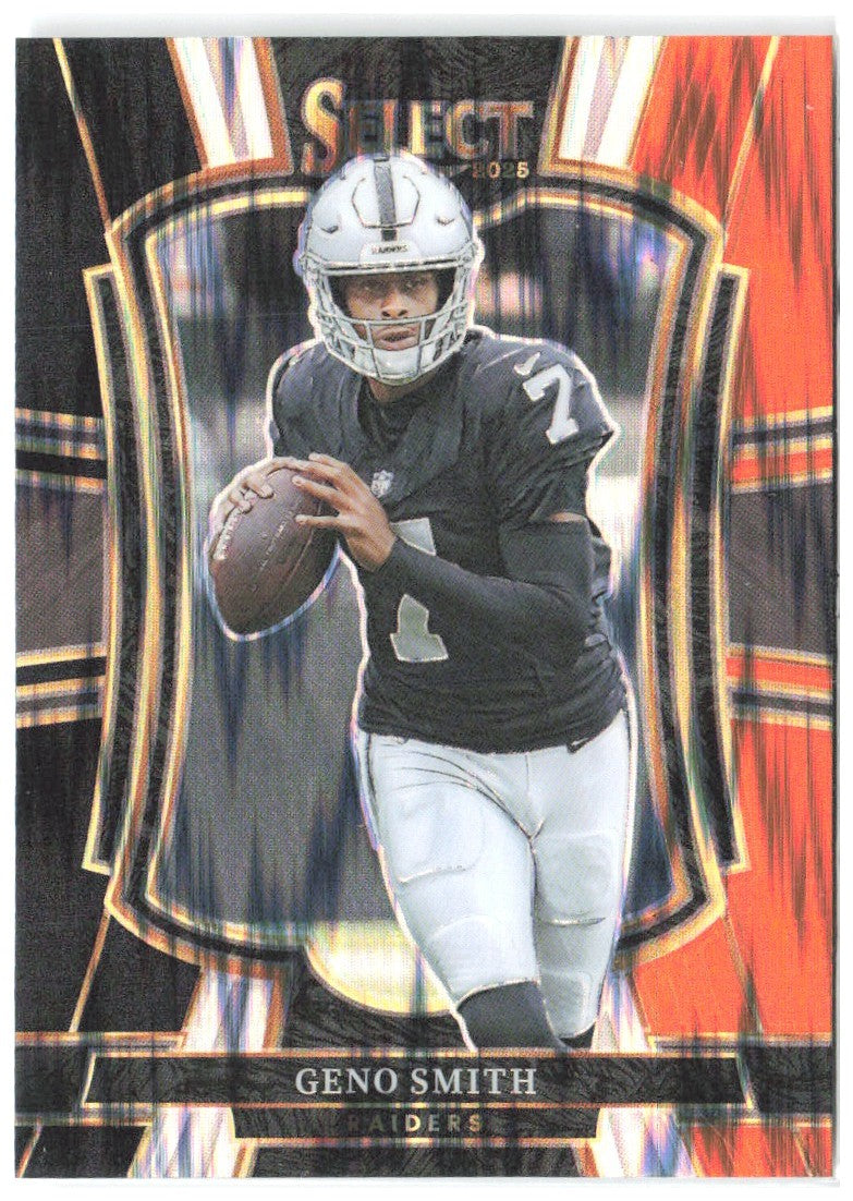 Geno Smith Panini Select Black and Orange Prizm Shock 105 2025 Las Vegas Raiders