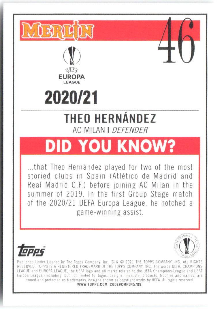 Theo Hernández Merlin UEFA Champions League 46 2020-21 A.C. Milan