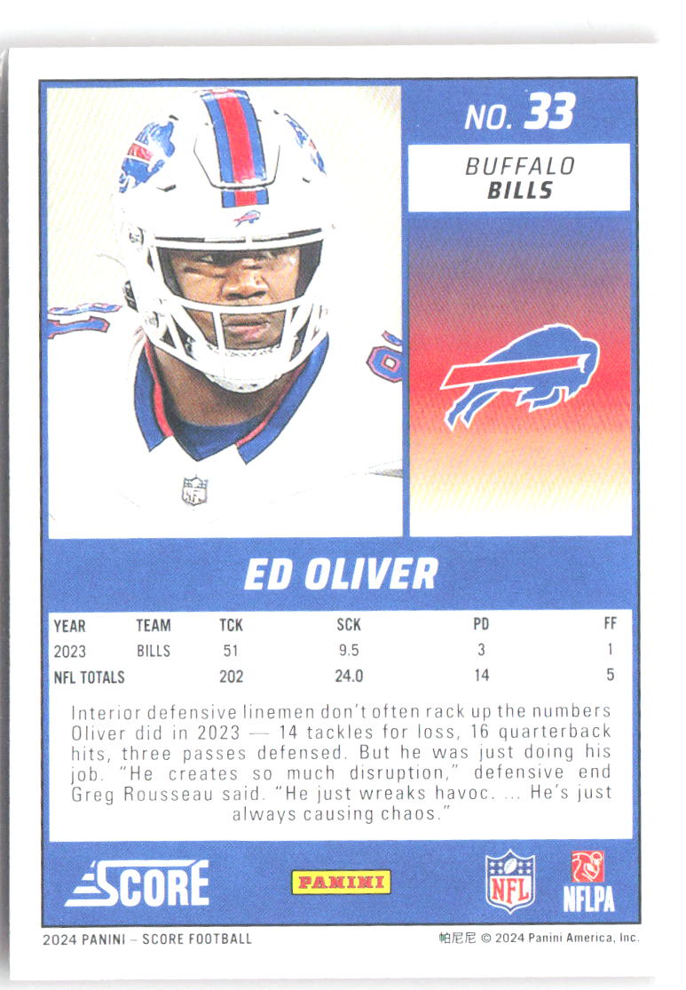 Ed Oliver Score - Red 33 2024 Buffalo Bills