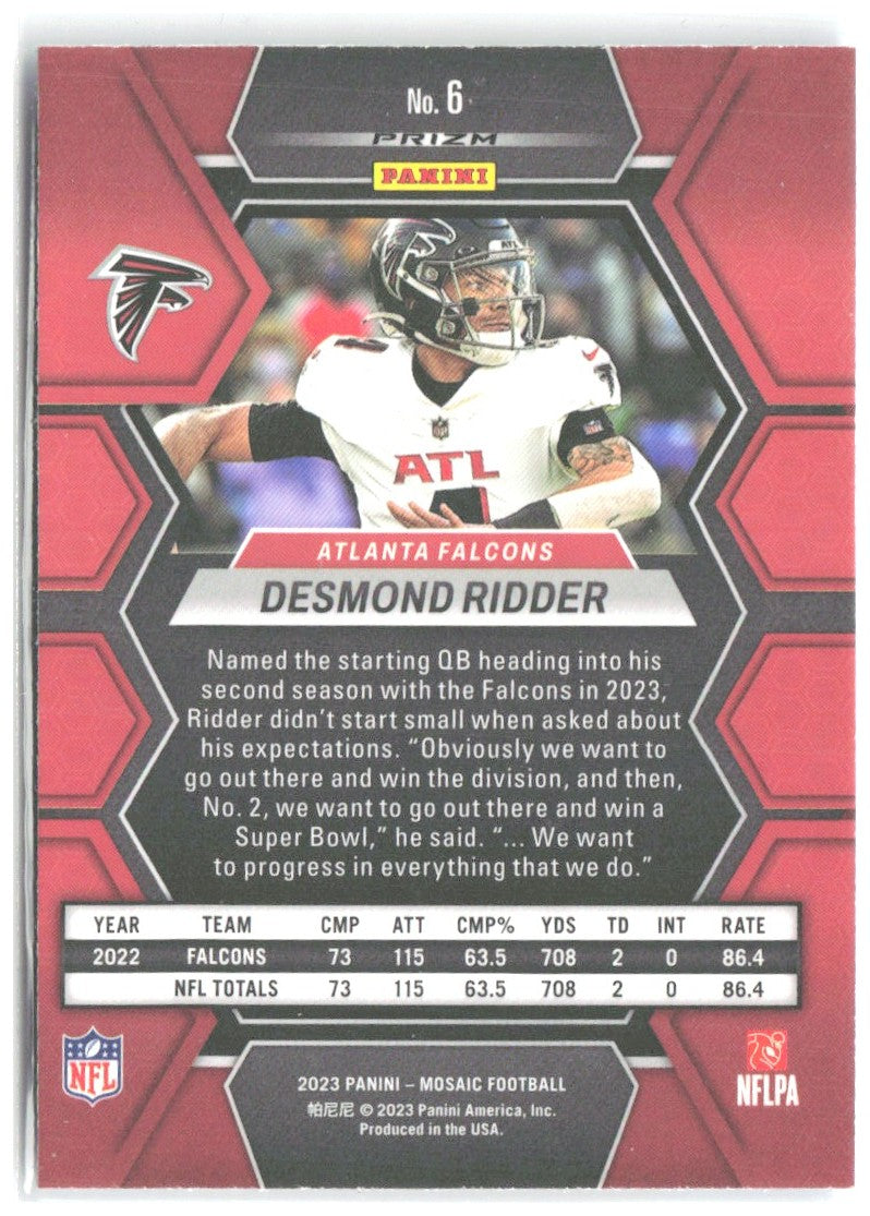 Desmond Ridder Panini Mosaic - Reactive Blue Mosaic 6 2023 Atlanta Falcons
