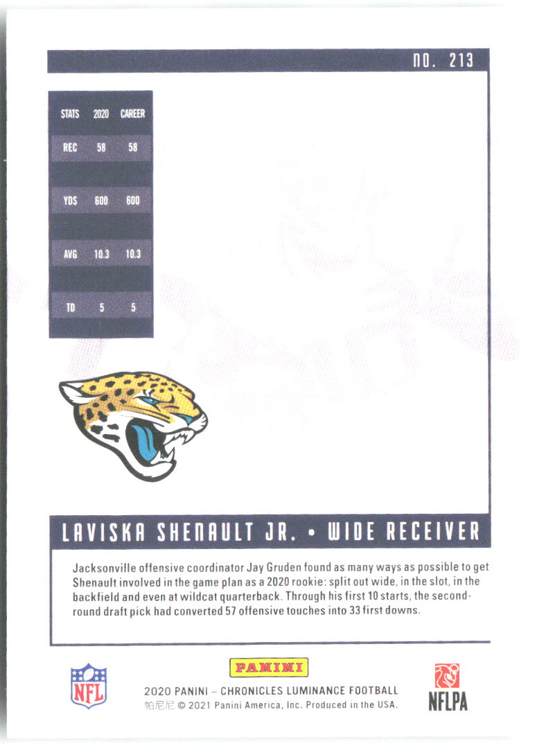 Laviska Shenault Jr. Chronicles Luminance Rookies 213 2020 Jacksonville Jaguars