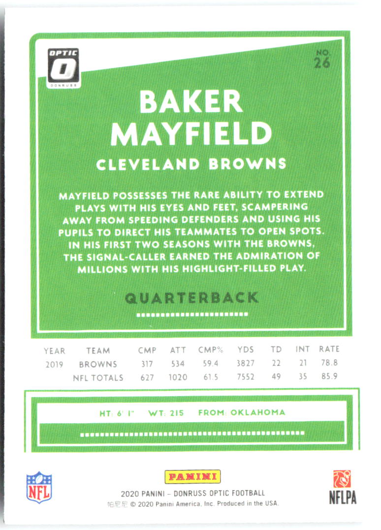 Baker Mayfield Donruss Optic 26 2020 Cleveland Browns