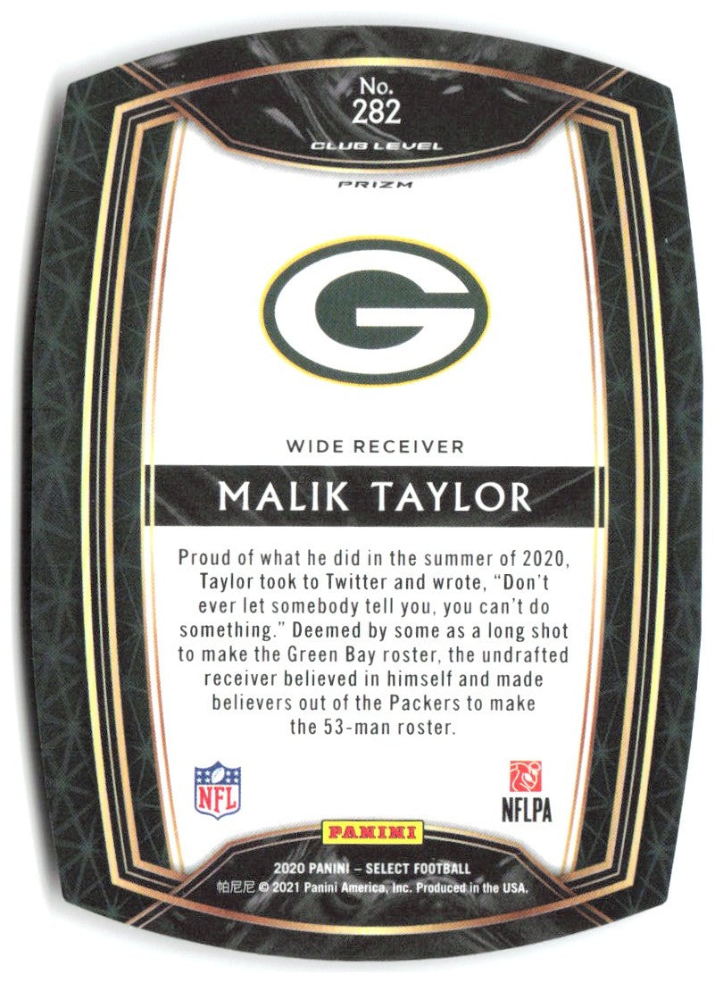 Malik Taylor Panini Select - Red Prizm Die Cut 282 2020 Green Bay Packers
