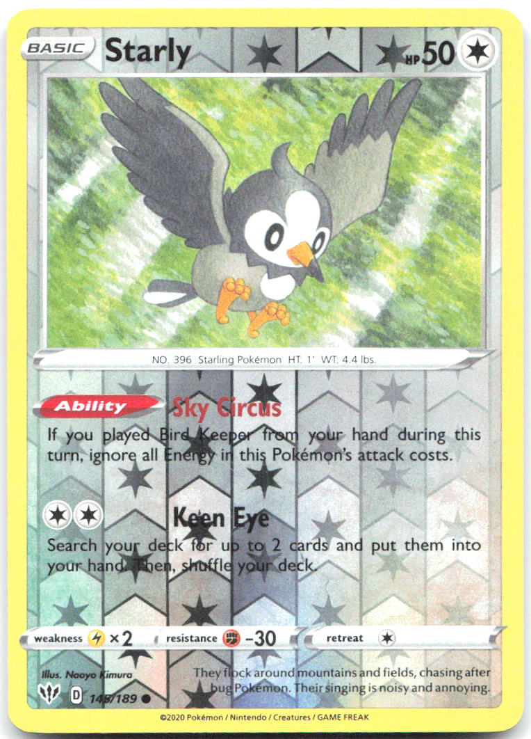 Starly Reverse Holo Common SWSH03 Darkness Ablaze 145/189 NM Naoyo Kimura