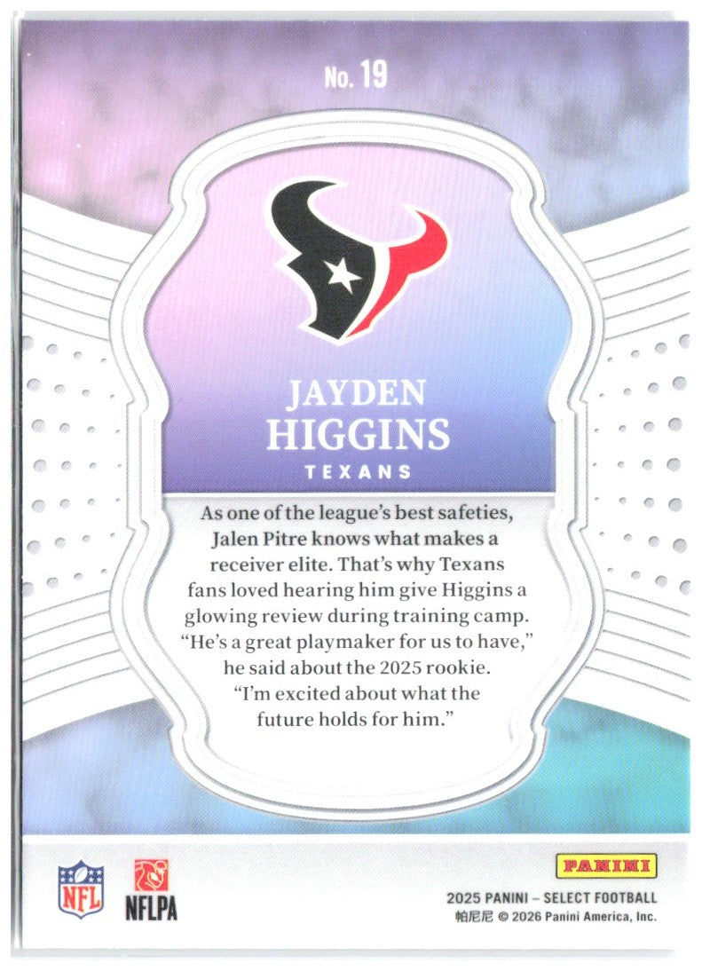 Jayden Higgins Panini Select - Select Certified Rookies 19 2025 Houston Texans